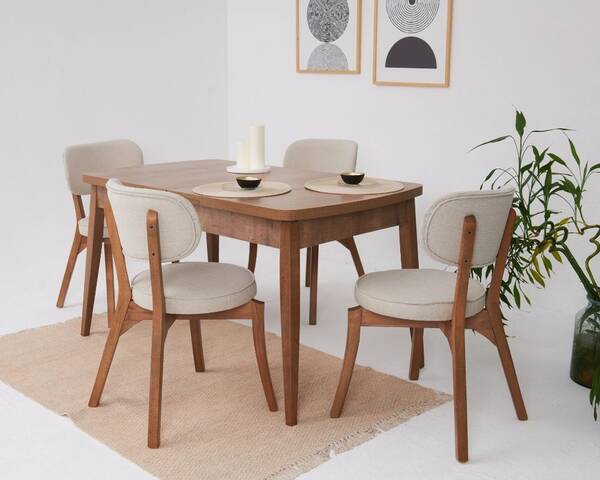  - Boo İskandinav 4 Sandalye Açılır Masa Mutfak Masa Takımı