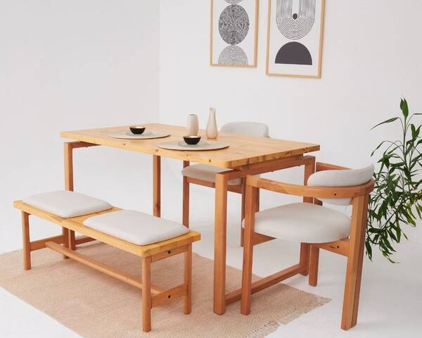 Avokado - Cheri 2 Sandalyeli Banklı Mutfak Masası Takımı, 140x80