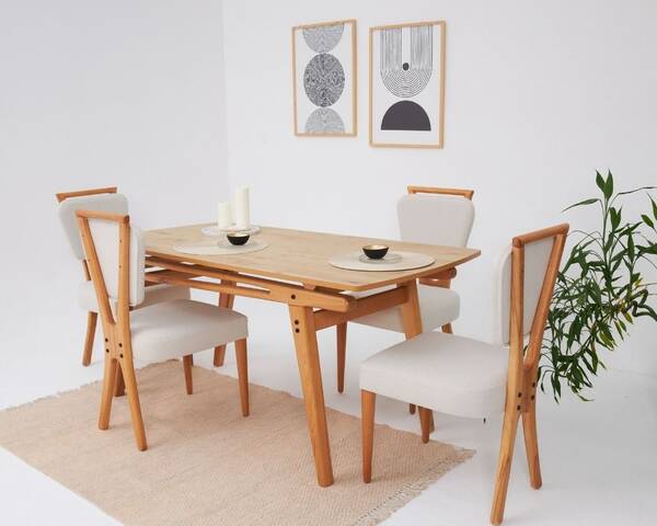 Avokado - Palace İskandinav Krem Yemek Masası Modeli, 160x80